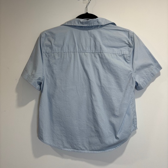 Sunday Best Aritzia Small Light Blue Cropped Button Down Shirt Short Sleeve Top - Picture 7 of 13